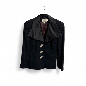 100% Wool Black Blazer Richard Warren Evening Black Satin Lapel Rhinestones